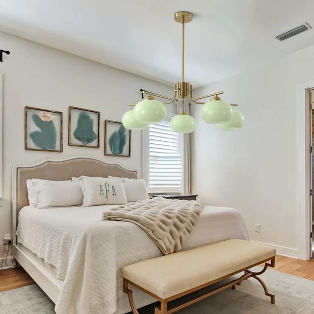 Alt view image 6 of 7 - KCO Mid Century Modern Gold 5-Light Mint Green Glass Sputnik Chandelier