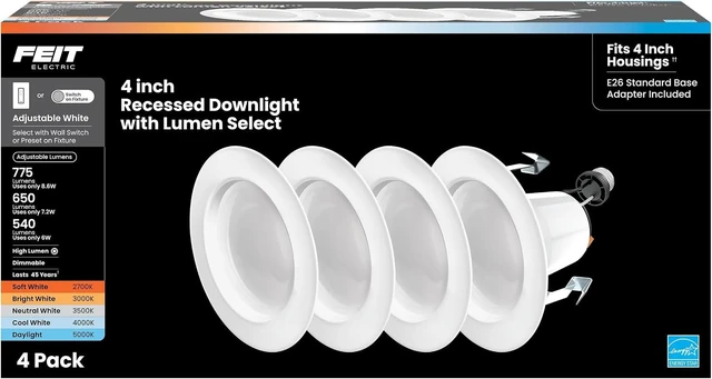 Main image of Feit Electric 4 in LED Recessed Downlight - 5CCT, Dimmable - 4 Pack