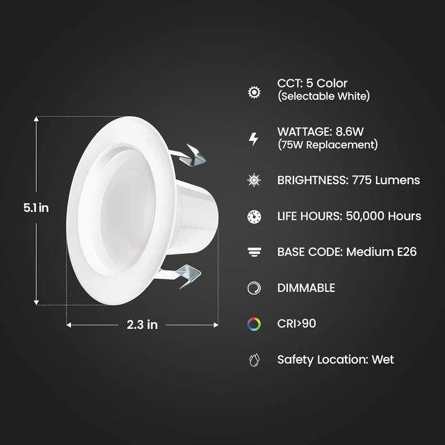 Alt view image 4 of 7 - Feit Electric 4 in LED Recessed Downlight - 5CCT, Dimmable - 4 Pack