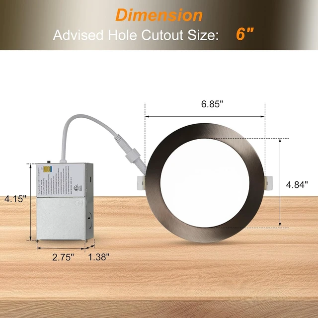 Alt view image 3 of 7 - ZYC Recessed Lighting 6 Inch - 12W 1100LM LED Recessed Ceiling Light with Night Light,2700K/3000K/4000K/5000K/6000K Selectable Ultra-Thin Lighting,Dimmable Canless Wafer Downlight,Pack of 6Bronze.