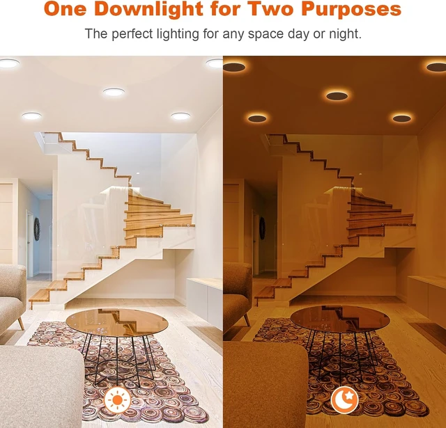 Alt view image 2 of 7 - ZYC Recessed Lighting 6 Inch - 12W 1100LM LED Recessed Ceiling Light with Night Light,2700K/3000K/4000K/5000K/6000K Selectable Ultra-Thin Lighting,Dimmable Canless Wafer Downlight,Pack of 6Bronze.