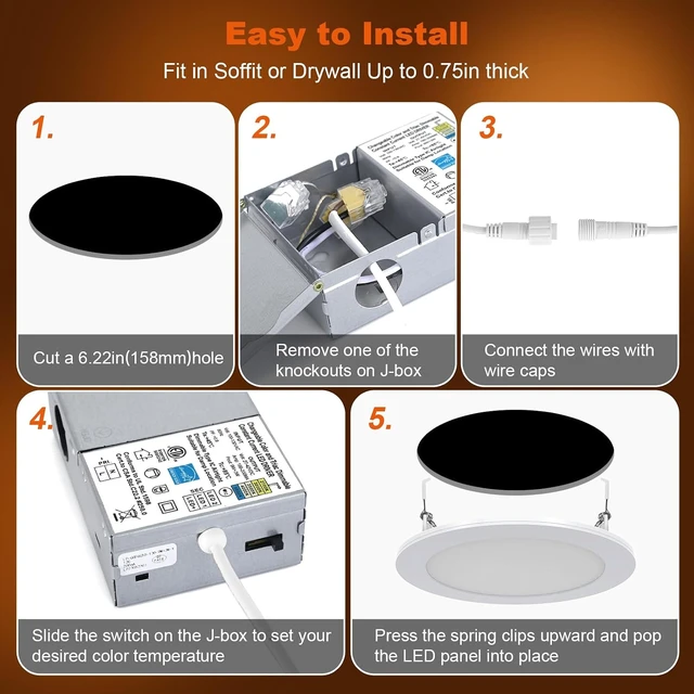 Alt view image 4 of 7 - ZYC Recessed Lighting 6 Inch - 12W 1100LM LED Recessed Ceiling Light with Night Light,2700K/3000K/4000K/5000K/6000K Selectable Ultra-Thin Lighting,Dimmable Canless Wafer Downlight,Pack of 6Bronze.