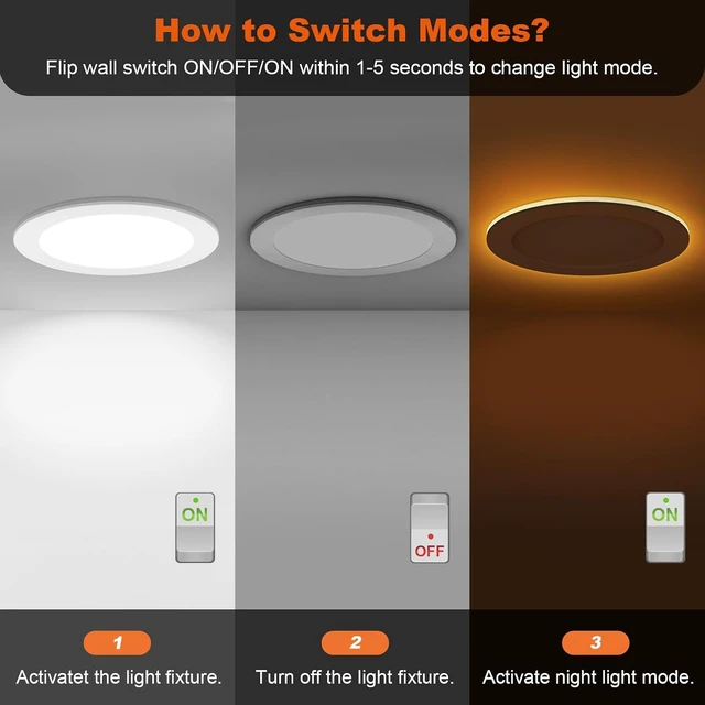 Alt view image 5 of 7 - ZYC Recessed Lighting 6 Inch - 12W 1100LM LED Recessed Ceiling Light with Night Light,2700K/3000K/4000K/5000K/6000K Selectable Ultra-Thin Lighting,Dimmable Canless Wafer Downlight,Pack of 6Bronze.