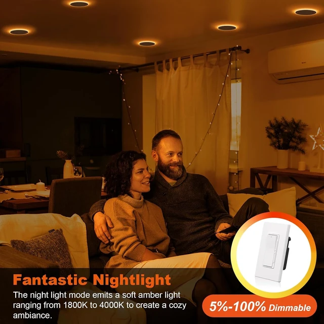 Alt view image 7 of 7 - ZYC Recessed Lighting 6 Inch - 12W 1100LM LED Recessed Ceiling Light with Night Light,2700K/3000K/4000K/5000K/6000K Selectable Ultra-Thin Lighting,Dimmable Canless Wafer Downlight,Pack of 6Bronze.