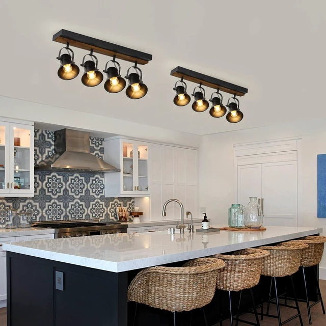 Alt view image 5 of 7 - KEESFU 4-Light Track Lighting Kit,Black Semi Flush Mount Ceiling Light with 4 Rotatable Light Heads,Modern Farmhouse Lighting for Livingroom,Bedroom,Hallway,Art Wall,Bathroom,Kitchen.(4-Light)