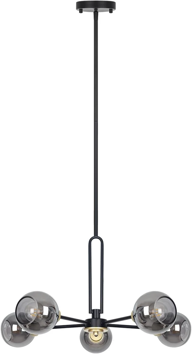 Alt view image 4 of 7 - 5-Light Black Sputnik Smoked Glass Ceiling Light Globe Chandelier