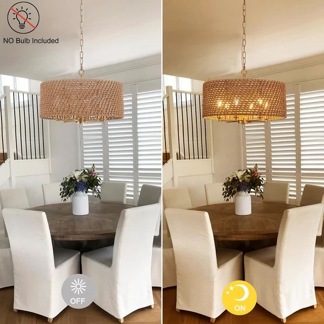 Alt view image 5 of 7 - 20" Boho Rattan Chandelier, 6-Light Gold Wicker Light Fixture
