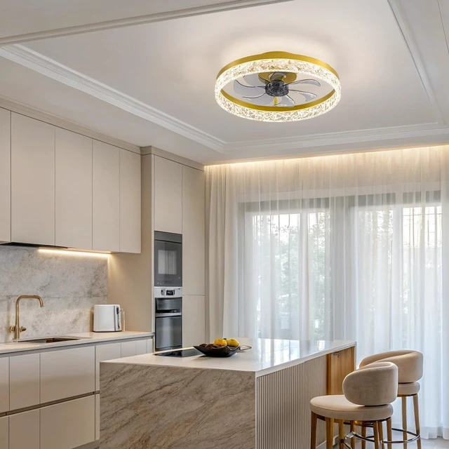Alt view image 6 of 6 - KDG 19.7" Gold Low Profile Ceiling Fans with Light, Bedroom Fan Lighting