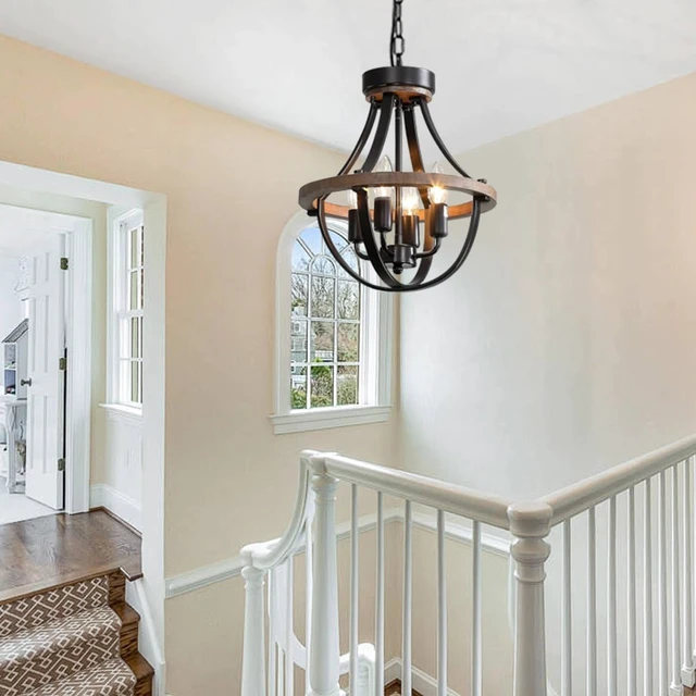 Alt view image 3 of 7 - Farmhouse Chandelier, Modern Hanging Pendant Lighting, 4-Light Rustic Ceiling Light Fixture, Vintage Chandelier for Hallway Foyer Dining Room Entryway Kitchen Island Bedroom