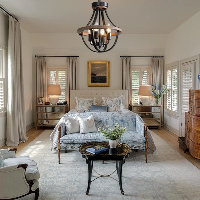 Alt view image 2 of 7 - Farmhouse Chandelier, Modern Hanging Pendant Lighting, 4-Light Rustic Ceiling Light Fixture, Vintage Chandelier for Hallway Foyer Dining Room Entryway Kitchen Island Bedroom