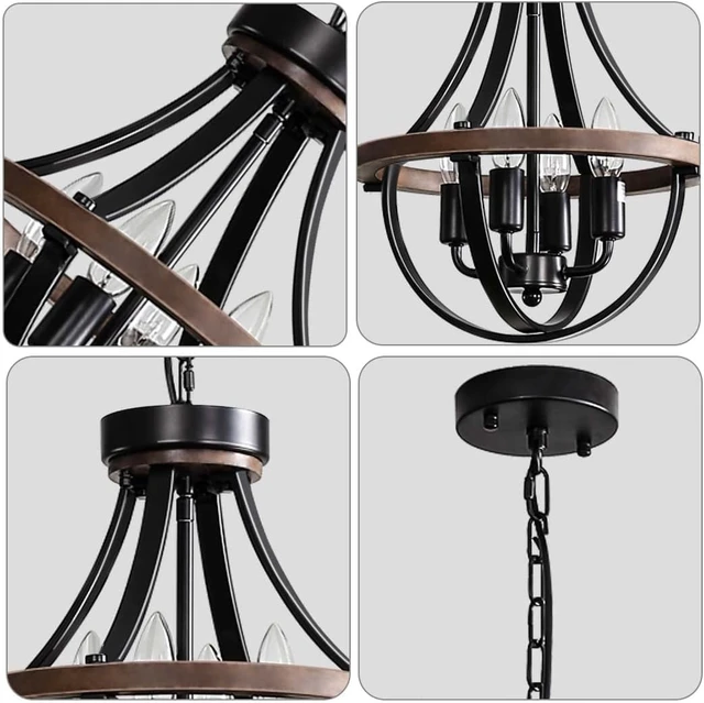 Alt view image 7 of 7 - Farmhouse Chandelier, Modern Hanging Pendant Lighting, 4-Light Rustic Ceiling Light Fixture, Vintage Chandelier for Hallway Foyer Dining Room Entryway Kitchen Island Bedroom