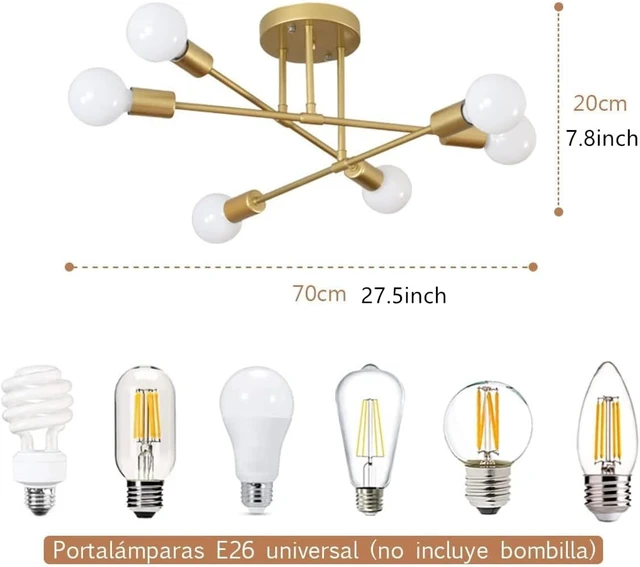 Alt view image 2 of 4 - Semi Flush Mount Ceiling Light Fixture, Modern Sputnik Chandelier, 6 Lights Modern Sputnik Chandelier Ceiling Lamp with E26 Bulb Base, Light Fixtures Ceiling Mount for Living Room (Golden)