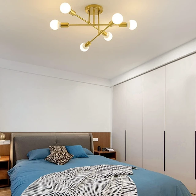 Alt view image 4 of 4 - Semi Flush Mount Ceiling Light Fixture, Modern Sputnik Chandelier, 6 Lights Modern Sputnik Chandelier Ceiling Lamp with E26 Bulb Base, Light Fixtures Ceiling Mount for Living Room (Golden)