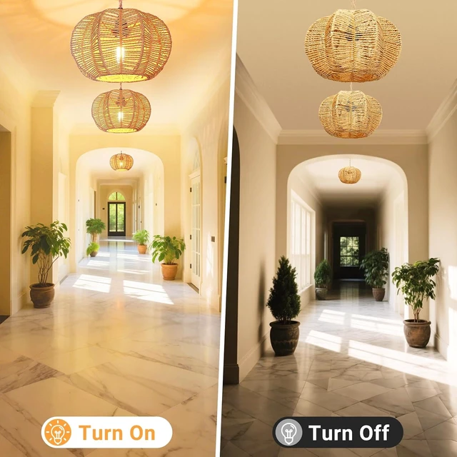 Alt view image 4 of 7 - Hanging Light Fixture with Plug in Cord with on Off Switch, Rattan Pendant Lights Boho Lamp Ceiling Light, Plug in Pendant Light Hanging Lamp Shades for Living Room Decor Bedroom Kitchen