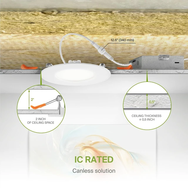 Alt view image 7 of 7 - ASD 6 Pack 3 Inch LED Recessed Light 6W, 5 CCT 2700K-5000K CRI90+, IC Rated Ultra Thin Dimmable Ceiling Lights with J Box, Canless Wafer Downlight, Round Slim Panel Lighting, UL Energy Star, White