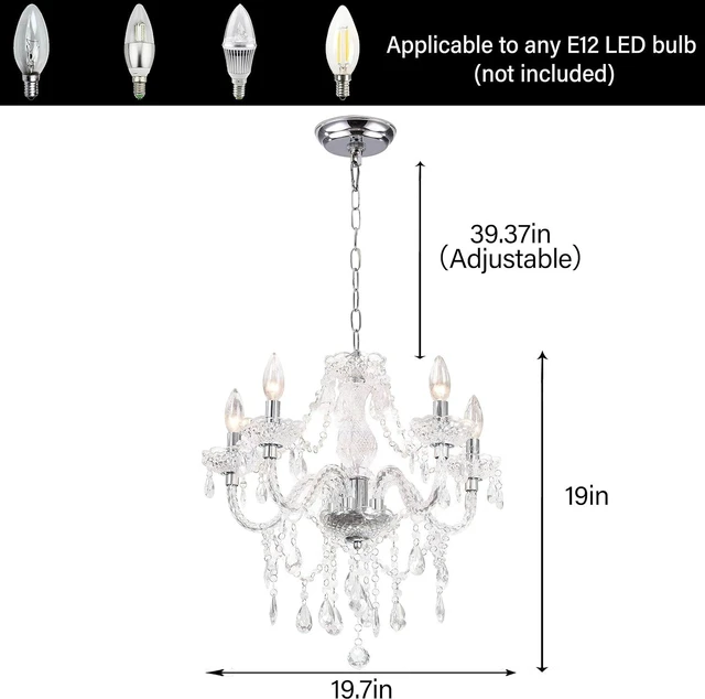Alt view image 2 of 7 - Acrylic Crystal Clear Chandelier 5-Light Pendant Ceiling Lighting Fixture