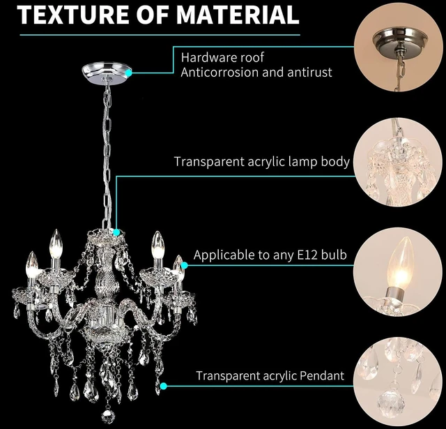 Alt view image 7 of 7 - Acrylic Crystal Clear Chandelier 5-Light Pendant Ceiling Lighting Fixture