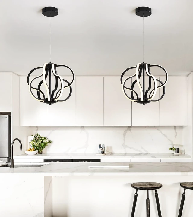 Alt view image 2 of 7 - Modern Black LED Chandelier Ceiling Light Fixture, 8 Lights Hanging Pendant Lights for Dining Room Foyer Entryway Kitchen Living Room.