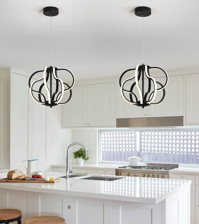 Alt view image 4 of 7 - Modern Black LED Chandelier Ceiling Light Fixture, 8 Lights Hanging Pendant Lights for Dining Room Foyer Entryway Kitchen Living Room.