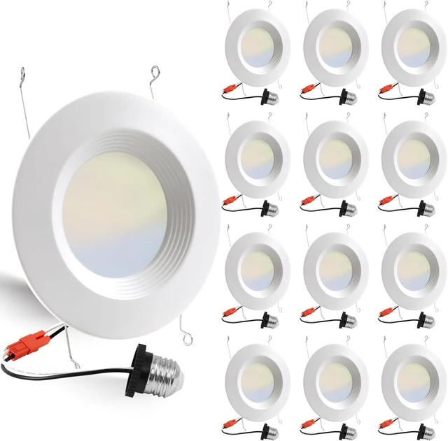 Main image of 12 Pack 5/6 Inch 5CCT LED Recessed Lighting Retrofit, 2700K/3000K/4000K/5000K/6500K Selectable, Dimmable Can Lights with Baffle Trim, 12W=150W, High Brightness 1000LM, IC& Wet Rated, ETL&FCC Certified