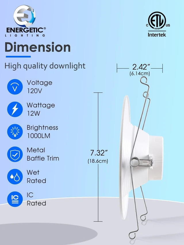 Alt view image 6 of 7 - 12 Pack 5/6 Inch 5CCT LED Recessed Lighting Retrofit, 2700K/3000K/4000K/5000K/6500K Selectable, Dimmable Can Lights with Baffle Trim, 12W=150W, High Brightness 1000LM, IC& Wet Rated, ETL&FCC Certified