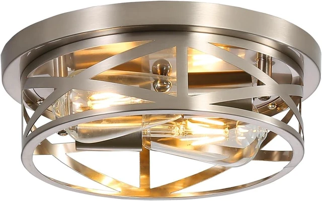 Main image of Brushed Nickel Flush Mount Ceiling Light Fixture,2-Light Industrial Farmhouse Ceiling Light FixtureBrushed Nickel Light Fixture Ceiling Mount for Kitchen Bedroom Living Room 1 Pack