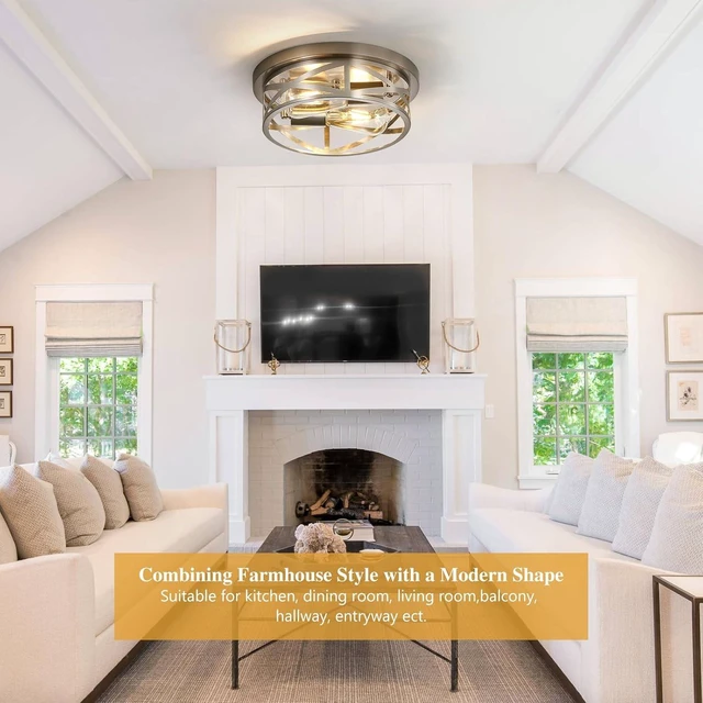 Alt view image 2 of 7 - Brushed Nickel Flush Mount Ceiling Light Fixture,2-Light Industrial Farmhouse Ceiling Light FixtureBrushed Nickel Light Fixture Ceiling Mount for Kitchen Bedroom Living Room 1 Pack