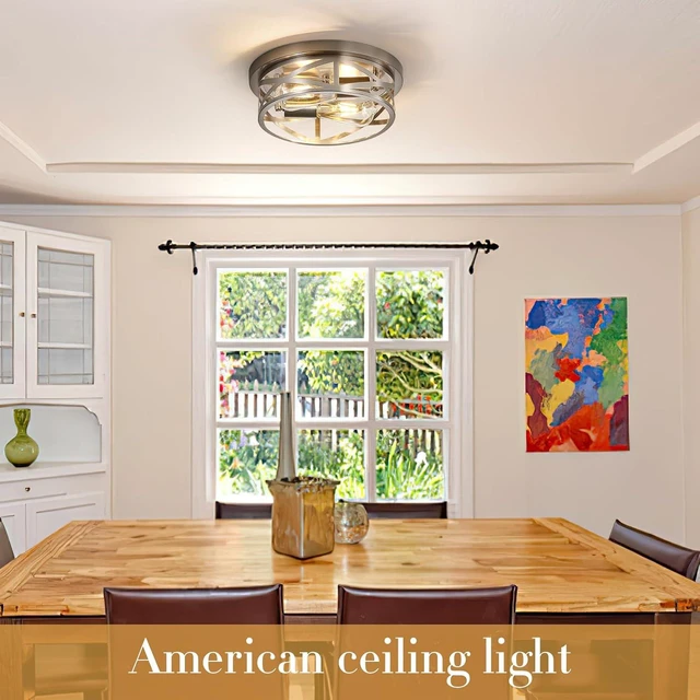 Alt view image 7 of 7 - Brushed Nickel Flush Mount Ceiling Light Fixture,2-Light Industrial Farmhouse Ceiling Light FixtureBrushed Nickel Light Fixture Ceiling Mount for Kitchen Bedroom Living Room 1 Pack