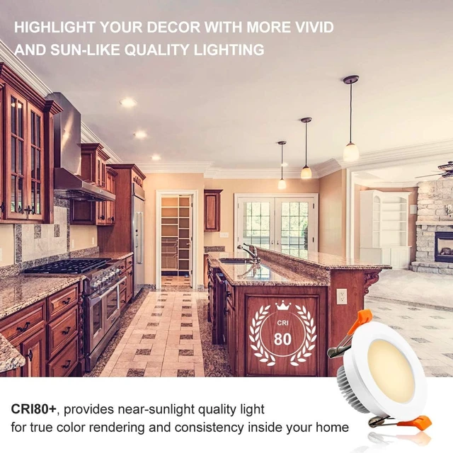 Alt view image 3 of 7 - 3 Inch LED Recessed Lighting, Dimmable Downlight 5W (40W Halogen Equivalent), CRI 80, 3000K Warm White, Ceiling Light with LED Driver (10 Pack)