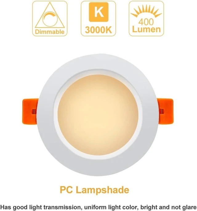 Alt view image 5 of 7 - 3 Inch LED Recessed Lighting, Dimmable Downlight 5W (40W Halogen Equivalent), CRI 80, 3000K Warm White, Ceiling Light with LED Driver (10 Pack)