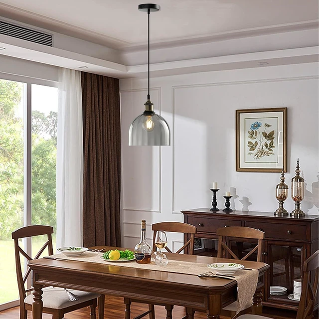 Alt view image 3 of 7 - Grey Ribbed Glass Pendant Light Kitchen Island 7.8Inch Black Hanging Lamp