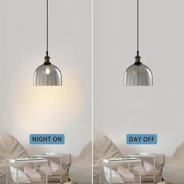 Alt view image 4 of 7 - Grey Ribbed Glass Pendant Light Kitchen Island 7.8Inch Black Hanging Lamp