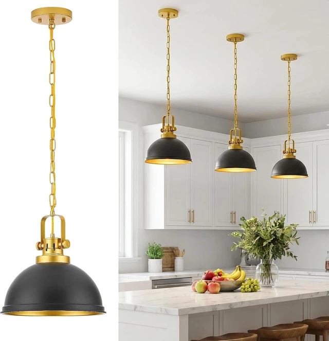 Main image of Black and Gold Pendant Lights Kitchen Island with 12 Inch Dome Shade