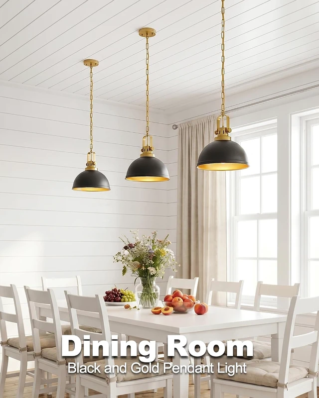Alt view image 3 of 6 - Black and Gold Pendant Lights Kitchen Island with 12 Inch Dome Shade