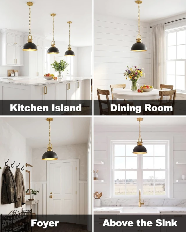 Alt view image 4 of 6 - Black and Gold Pendant Lights Kitchen Island with 12 Inch Dome Shade