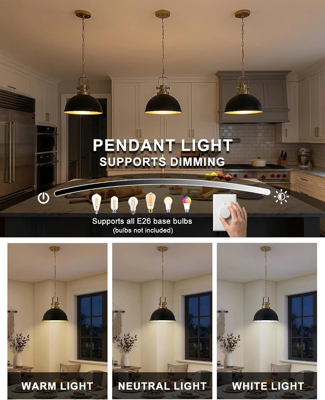 Alt view image 5 of 6 - Black and Gold Pendant Lights Kitchen Island with 12 Inch Dome Shade