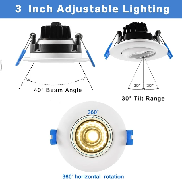 Alt view image 3 of 7 - 3 Inch Waterproof Recessed Shower Light, 9W LED Gimbal Recessed Lighting, 3CCT Adjustable Canless Ceiling Downlight for Bathroom, Kitchen, Bedroom