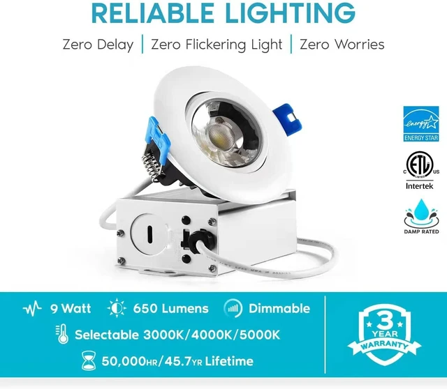 Alt view image 5 of 7 - 3 Inch Waterproof Recessed Shower Light, 9W LED Gimbal Recessed Lighting, 3CCT Adjustable Canless Ceiling Downlight for Bathroom, Kitchen, Bedroom