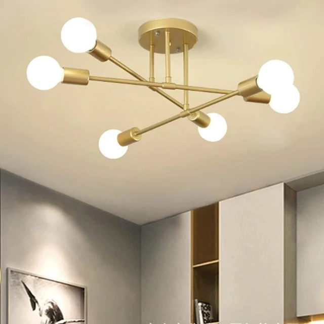 Main image of Semi Flush Mount Ceiling Light Fixture, Modern Sputnik Chandelier, 6 Lights Modern Sputnik Chandelier Ceiling Lamp with E26 Bulb Base, Light Fixtures Ceiling Mount for Living Room (Golden)