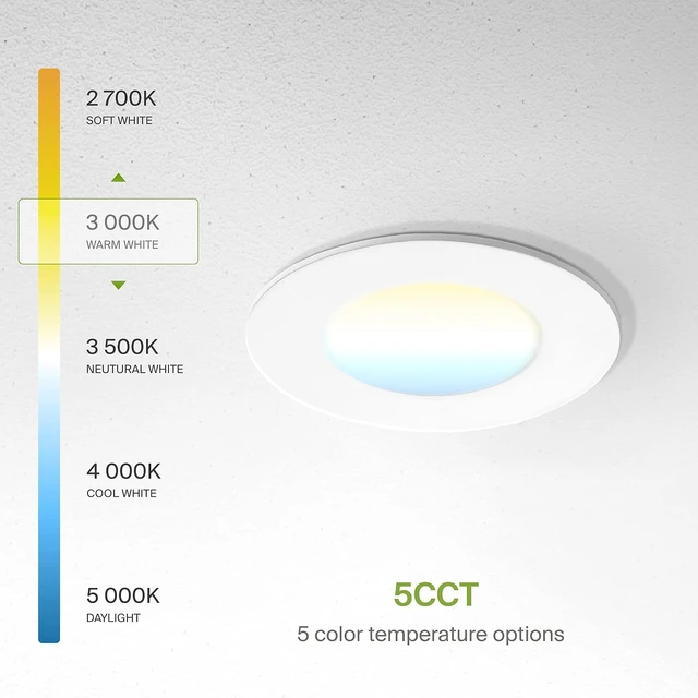 Alt view image 6 of 7 - ASD 6 Pack 3 Inch LED Recessed Light 6W, 5 CCT 2700K-5000K CRI90+, IC Rated Ultra Thin Dimmable Ceiling Lights with J Box, Canless Wafer Downlight, Round Slim Panel Lighting, UL Energy Star, White