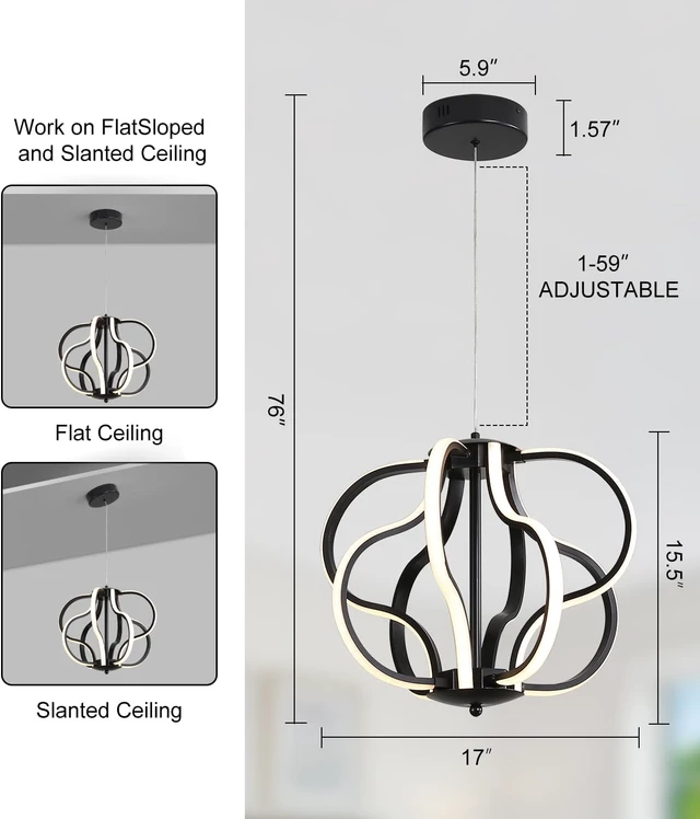 Alt view image 7 of 7 - Modern Black LED Chandelier Ceiling Light Fixture, 8 Lights Hanging Pendant Lights for Dining Room Foyer Entryway Kitchen Living Room.