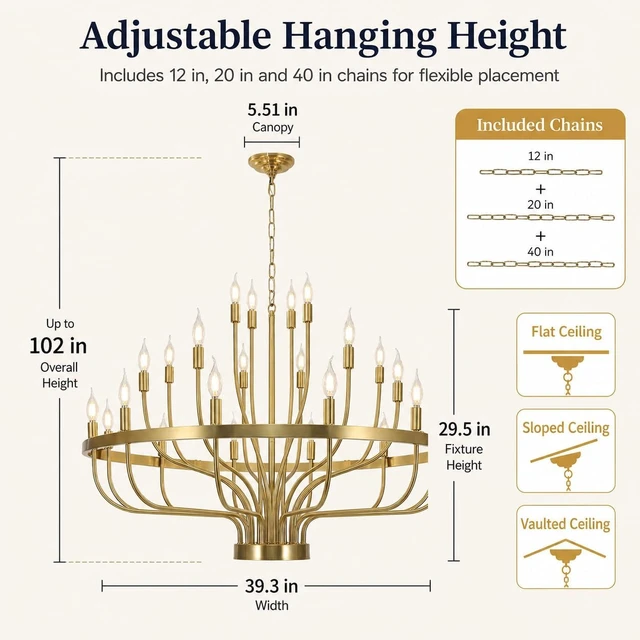Alt view image 6 of 7 - Large Gold Chandelier 24-Light 39in Wagon Wheel Light for High Ceilings