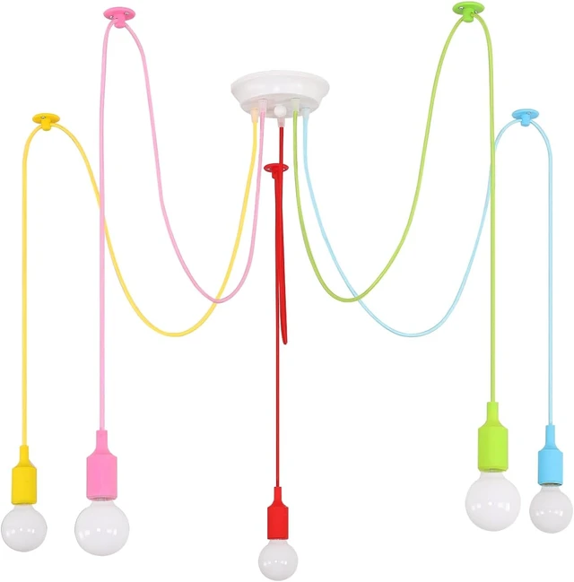Main image of Spider Colorful Pendant Light, 5-Light DIY Adjustable Kids Ceiling Lamp