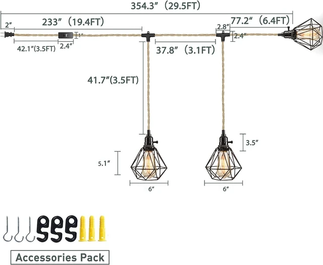 Alt view image 5 of 5 - 3-Light Hanging Light with Plug in Cord,Plug in Pendant Light 22ft Hemp Rope Pendant Lighting Vintage 3-Light Hanging Lamp Fixtures for Kitchen Island Living Room Bedroom