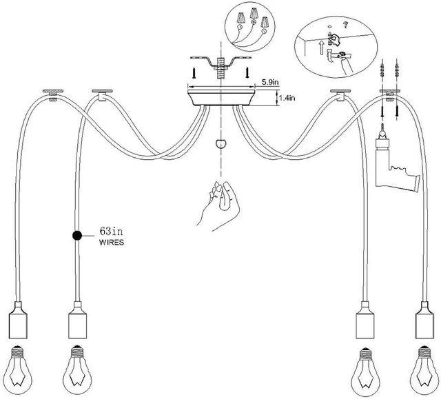 Alt view image 7 of 7 - Spider Colorful Pendant Light, 5-Light DIY Adjustable Kids Ceiling Lamp
