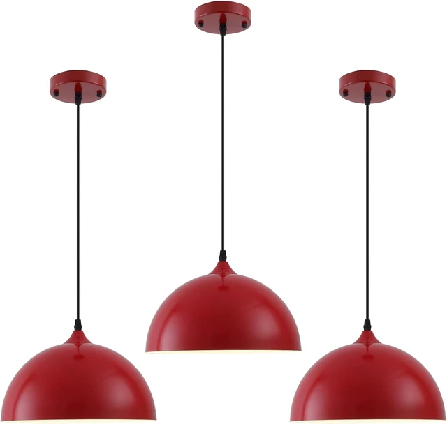 Main image of Industrial Pendant Light Fixtures,11.8" Red Dome Pendant Light Over Kitchen Island 3 Pack, Adjustable Vintage Ceiling Hanging Lamp for Bedroom Restaurant Bar Cafe Dining Room Sink