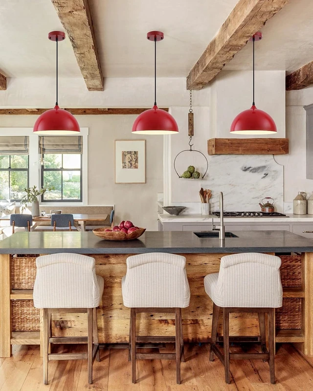 Alt view image 6 of 7 - Industrial Pendant Light Fixtures,11.8" Red Dome Pendant Light Over Kitchen Island 3 Pack, Adjustable Vintage Ceiling Hanging Lamp for Bedroom Restaurant Bar Cafe Dining Room Sink
