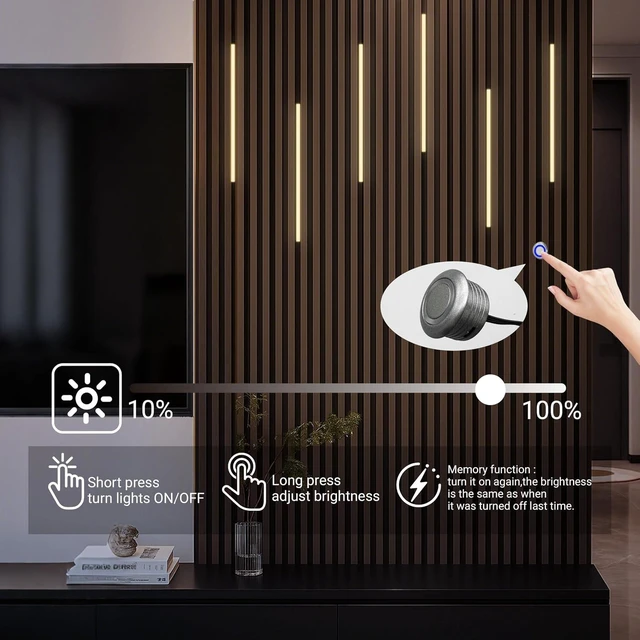 Alt view image 4 of 7 - HAMRVL Black LED Recessed Lighting Kit - 6 PCS 16-Inch 3000k Dimmable Warm White LED Lights with Touch Switch, Wall Panel Light for Wood Slat Wall Panels, Headboards, Stairs, Under Cabinet, Home Decor