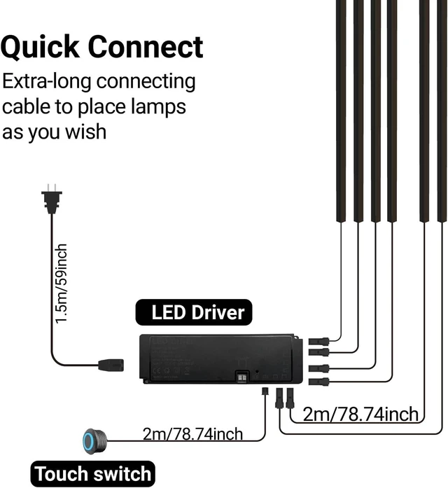 Alt view image 5 of 7 - HAMRVL Black LED Recessed Lighting Kit - 6 PCS 16-Inch 3000k Dimmable Warm White LED Lights with Touch Switch, Wall Panel Light for Wood Slat Wall Panels, Headboards, Stairs, Under Cabinet, Home Decor