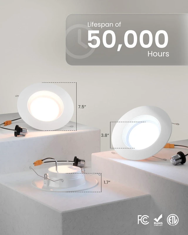 Alt view image 6 of 7 - Sunco 16 Pack 6 Inch Retrofit LED Recessed Lights, 5CCT, 13W=75W, Dimmable